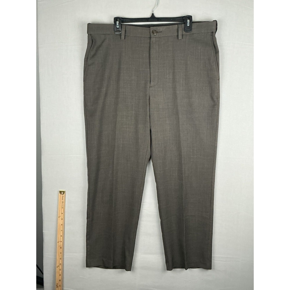 Savane Mens Dress Pants Gray Herringbone Flat Front Stretch 38x29